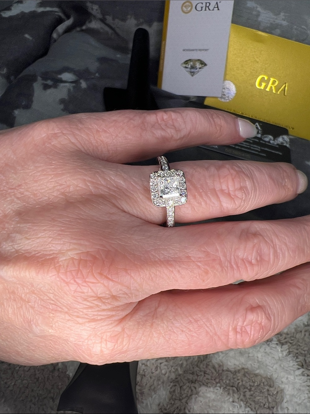 S925 Moissanite Halo Square Diamond Engagement Ring
